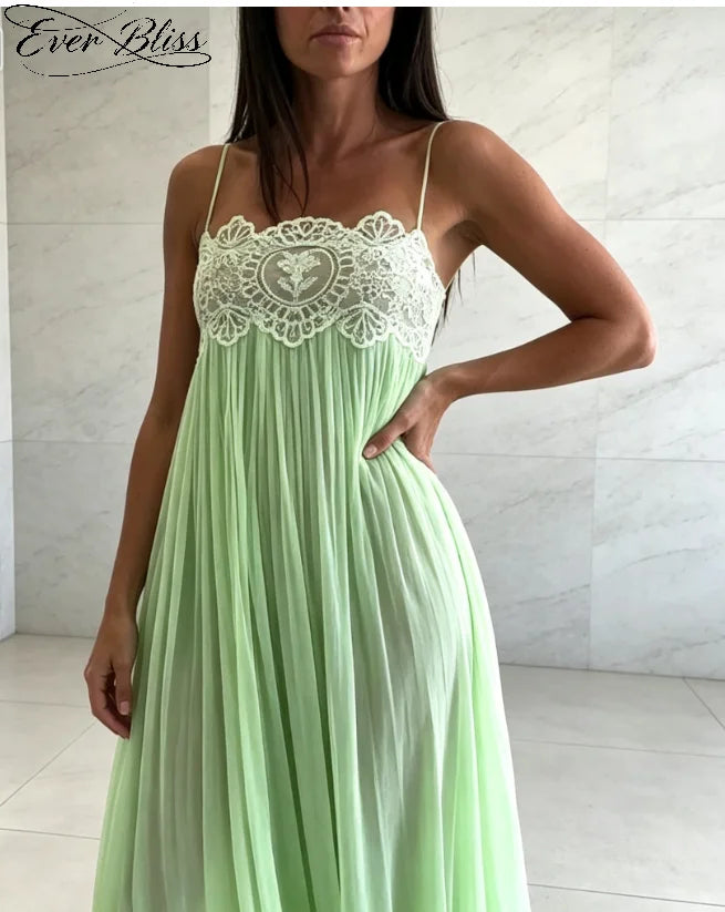 New Mint Green Lace Spaghetti Strap Maxi Dress