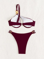 Sexy Metal One Shoulder Bikini Set