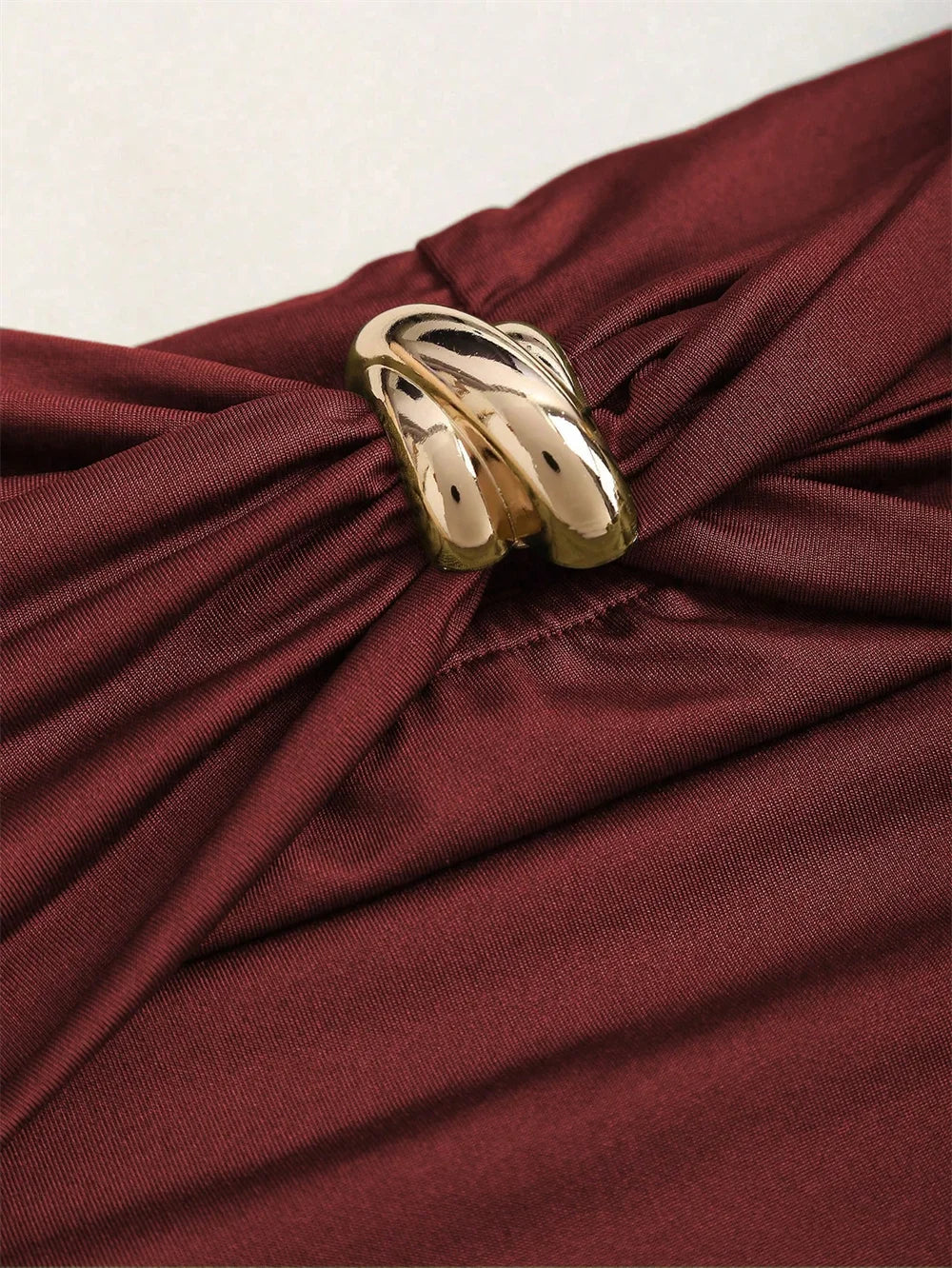 Off-Shoulder Pleating Metal Buckle Decor Crop Top