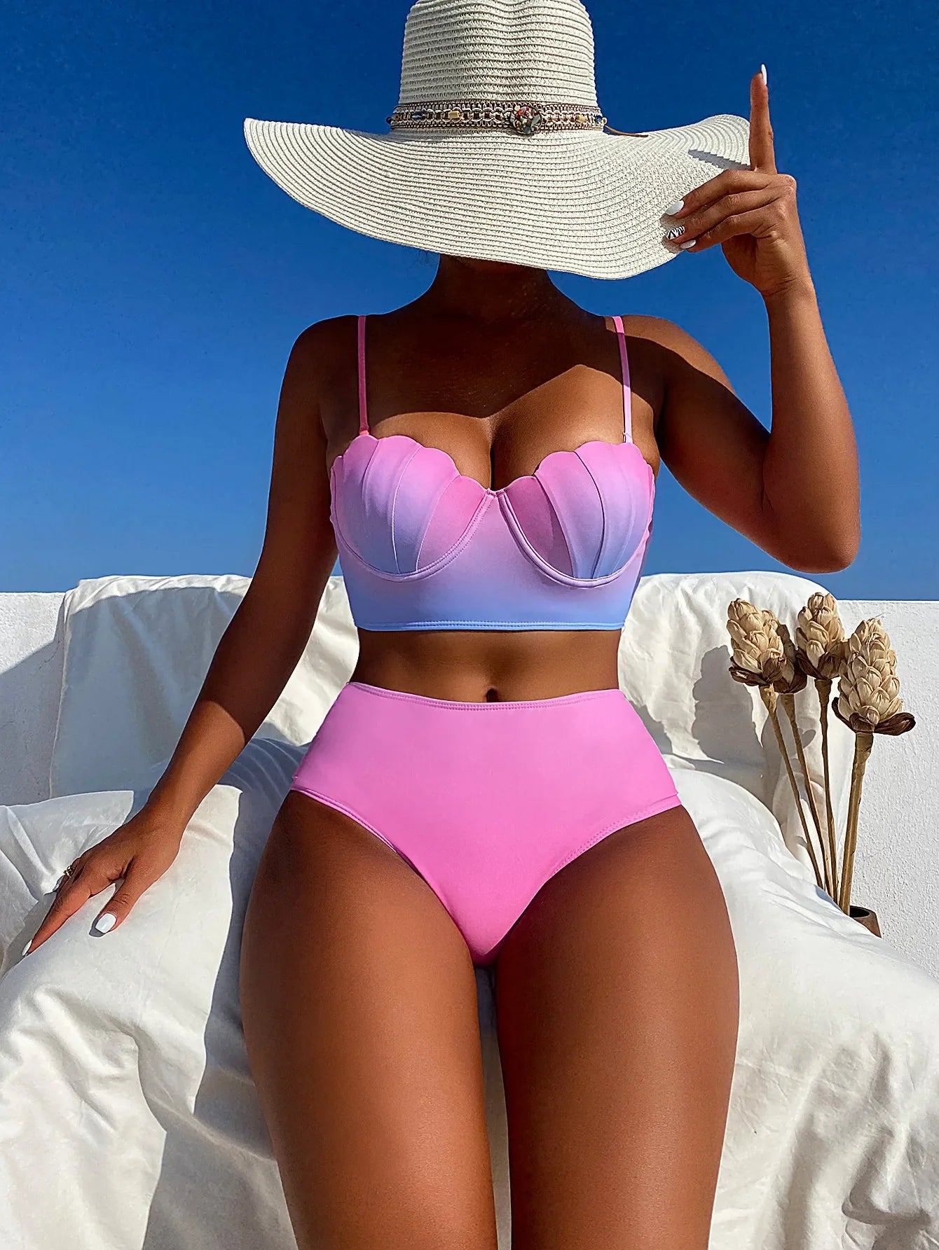 Sexy Pink Tie Dye Gradient Bikini Set