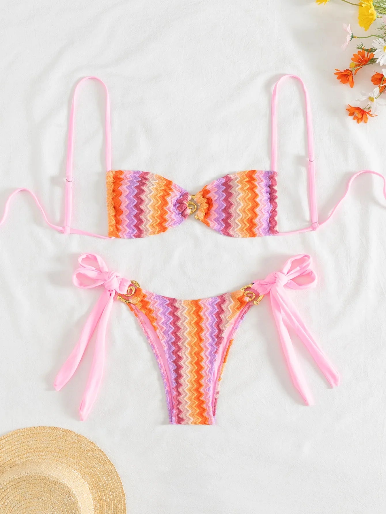 Sexy Pink Striped Mini Bikini