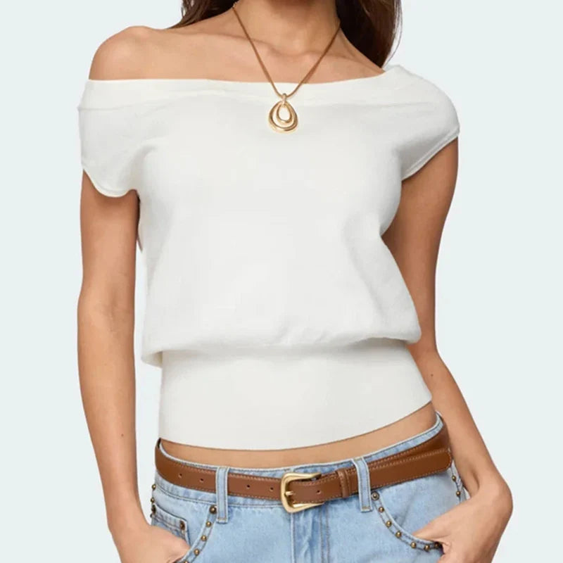 Y2K Off Shoulder Knitted Tank Top