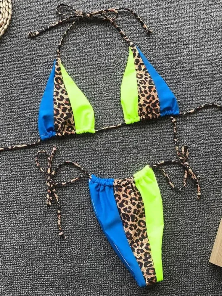 Splicing Leopard Mini Micro String Bikini