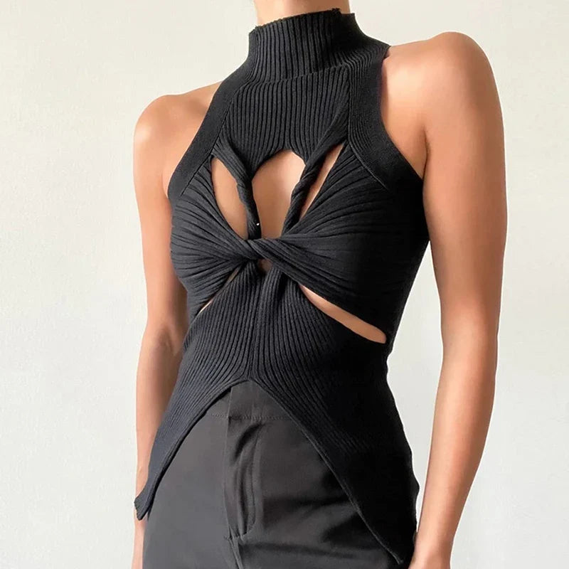 Twist-front Hollow Out Tank Tops