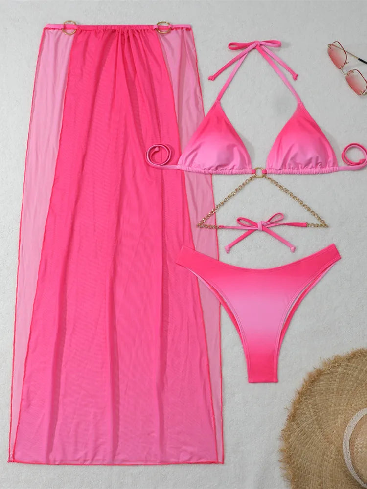 3 Pieces Thong Bikini Set