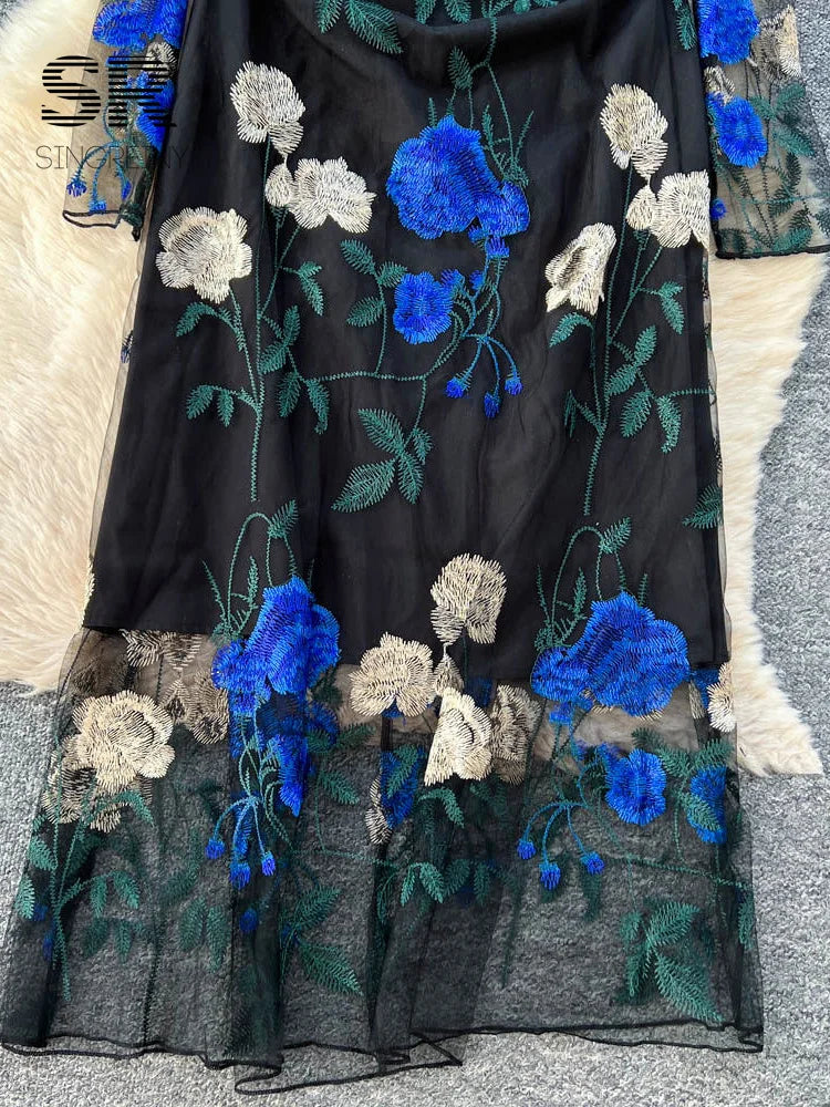 Floral Embroidery Mesh Dress