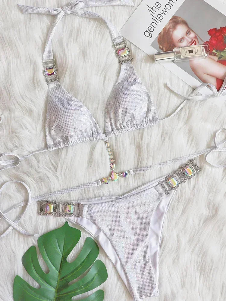 Halter Crystal Rhinestone Diamond Bikini