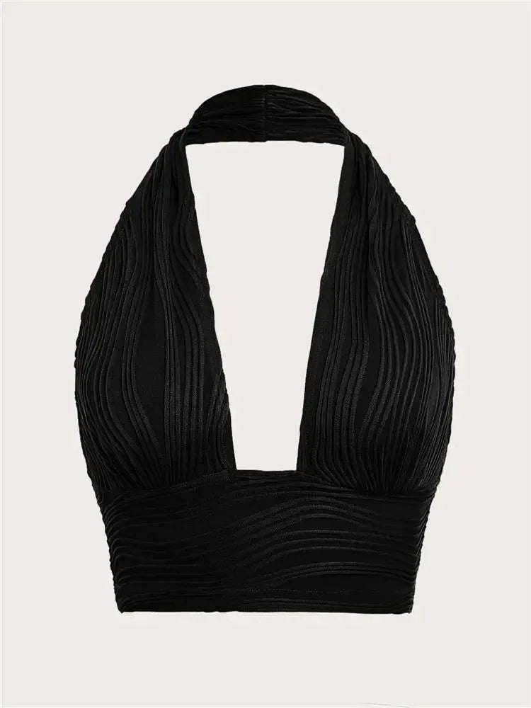 Solid White Backless Crop Halter Top