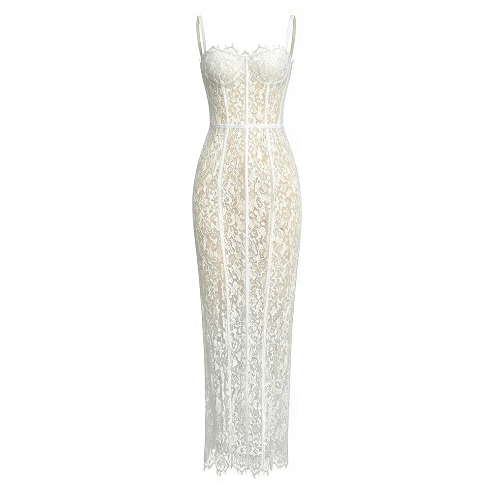Fashionable Elegant Lace Corset Maxi Dress