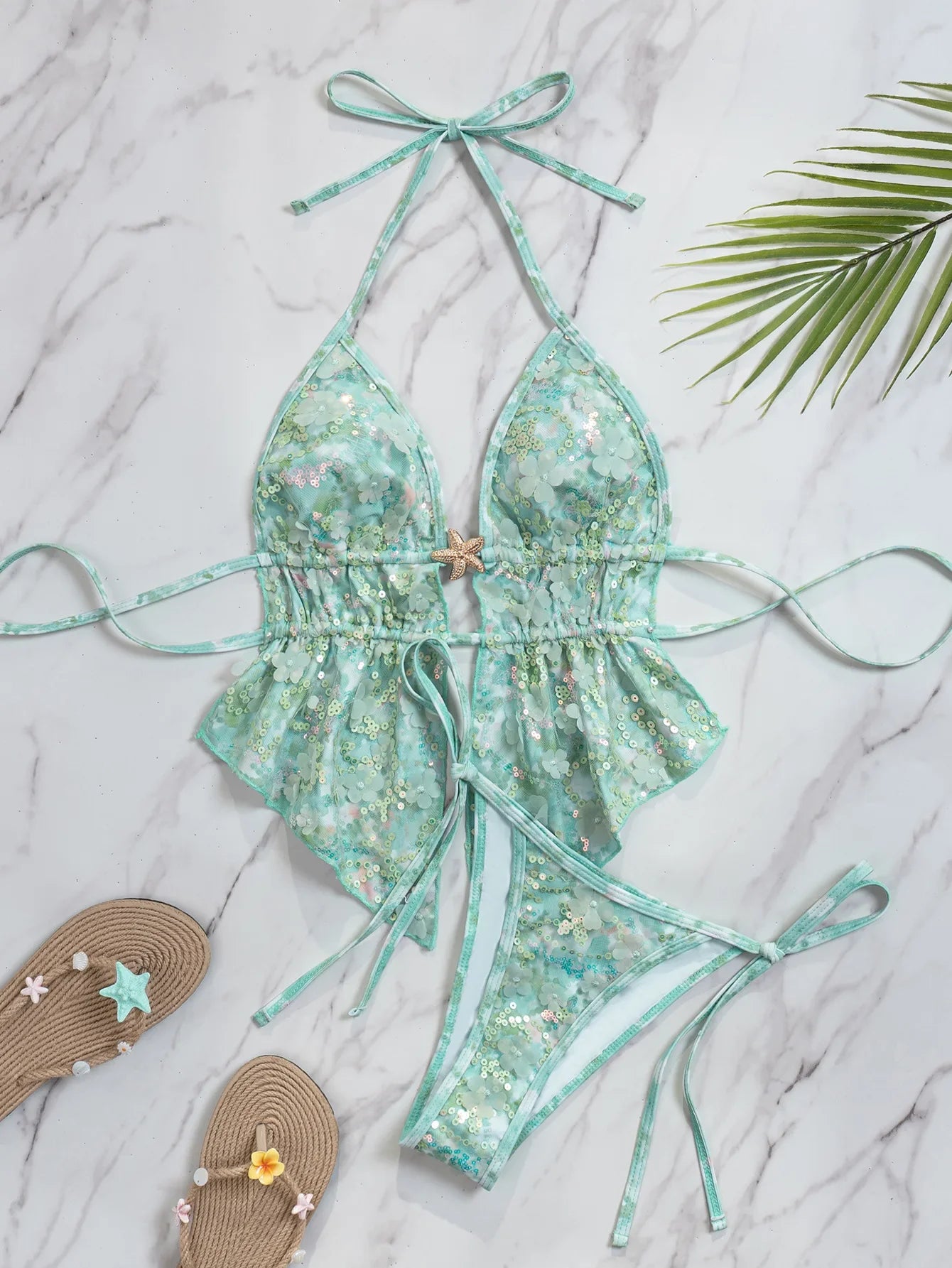 Shiny Sequin Green Bikini Set