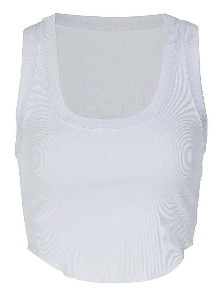 Ribbed Square Neck White Sexy Slim Y2K Crop Tank Top