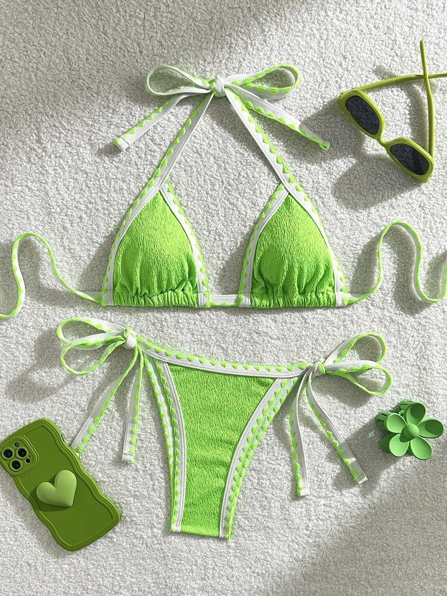 Splicing Wrinkled Pleated Bikini