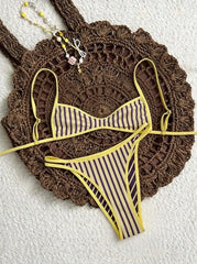 Sexy Coffee Polka Print Patchwork Bikini Set