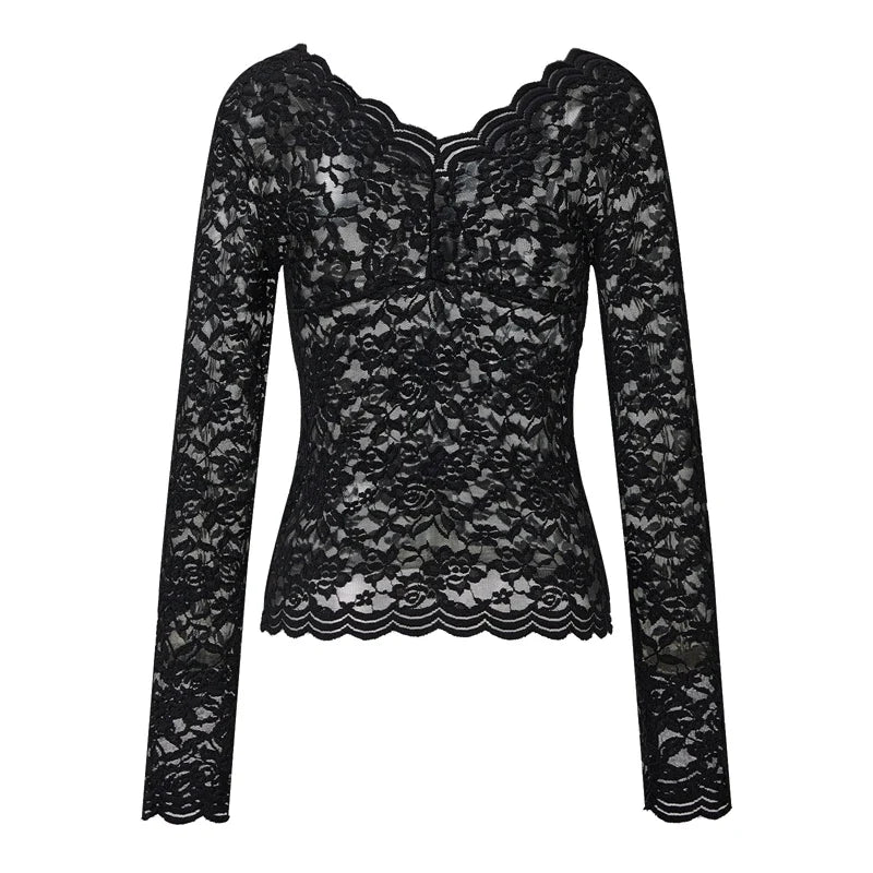 Coquette Floral Lace Long Sleeve Crop Top