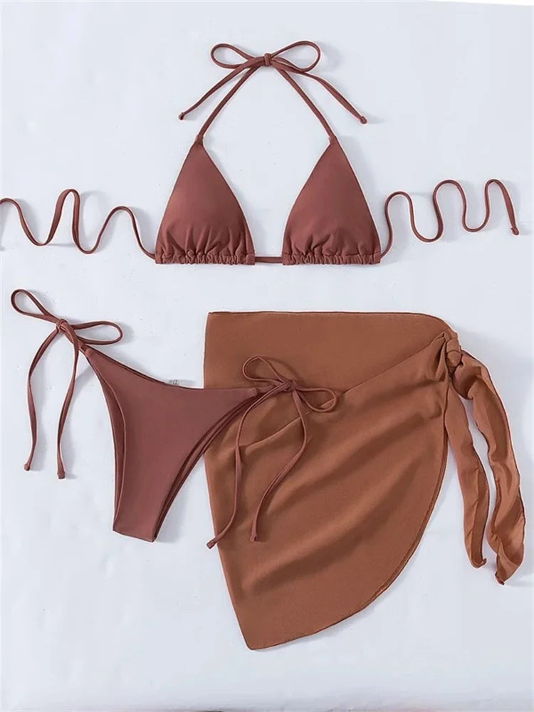 Sexy Solid Brown Bikini