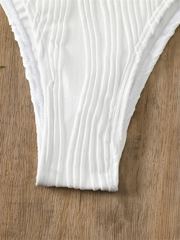 White Ring Linked Hollow Out Push Up Micro Swimsuit