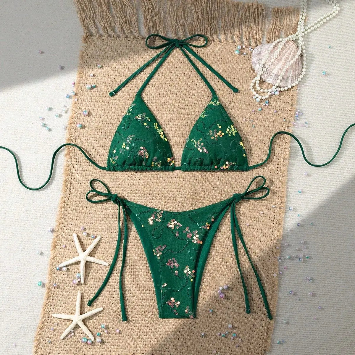 Sexy Sequin Floral Bikini Set