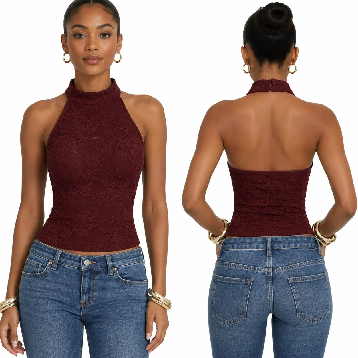 Floral Lace Halter Crop Top