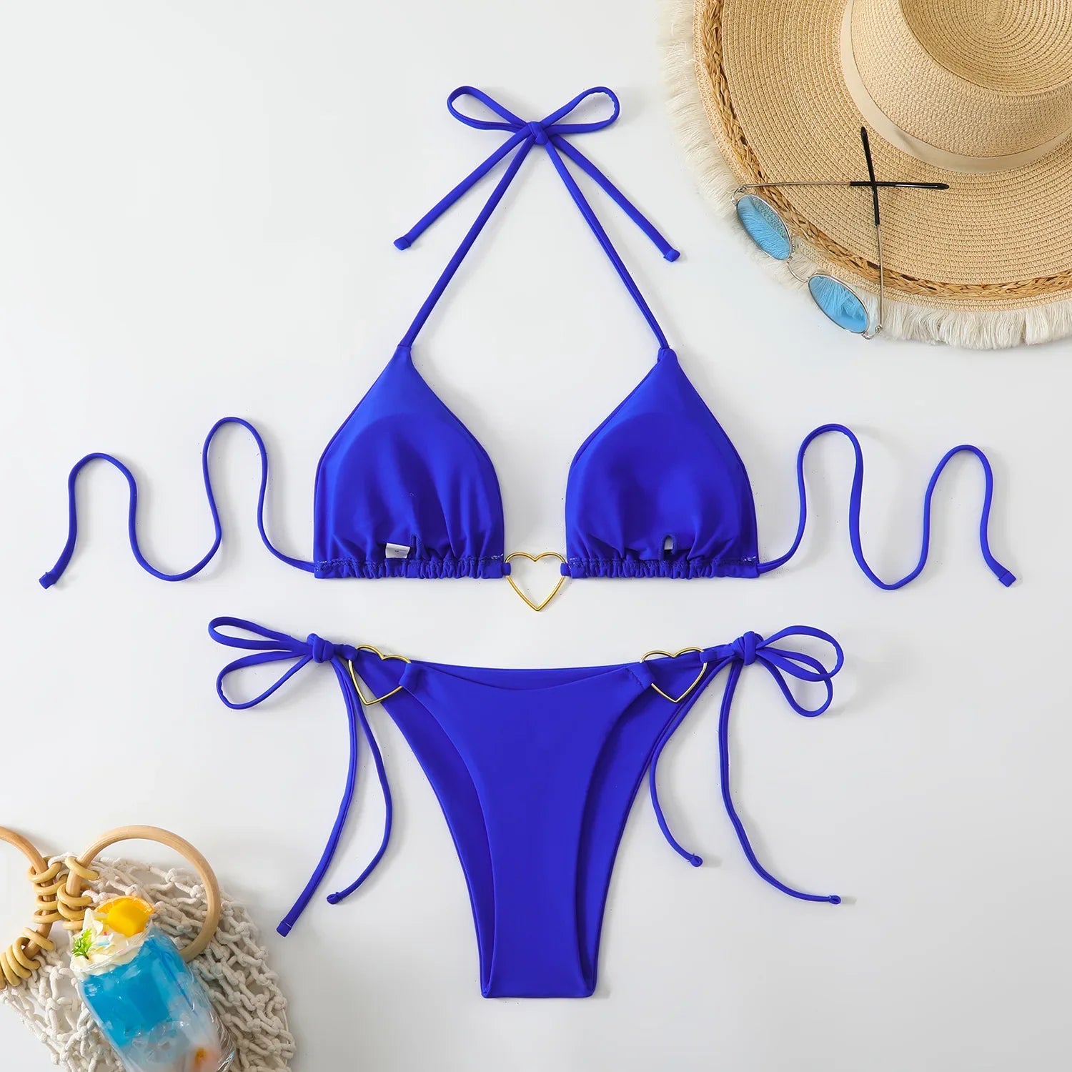 Sexy Metal Heart Ornament Bikini Set