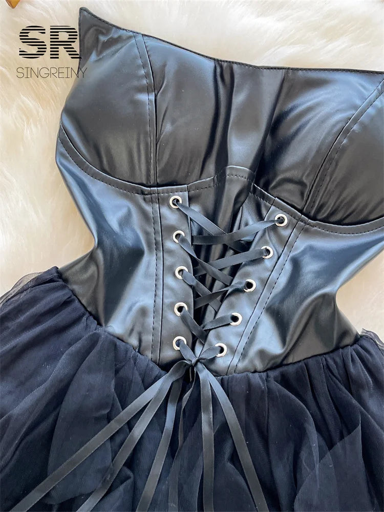 PU Leather Mesh Sensual Dress