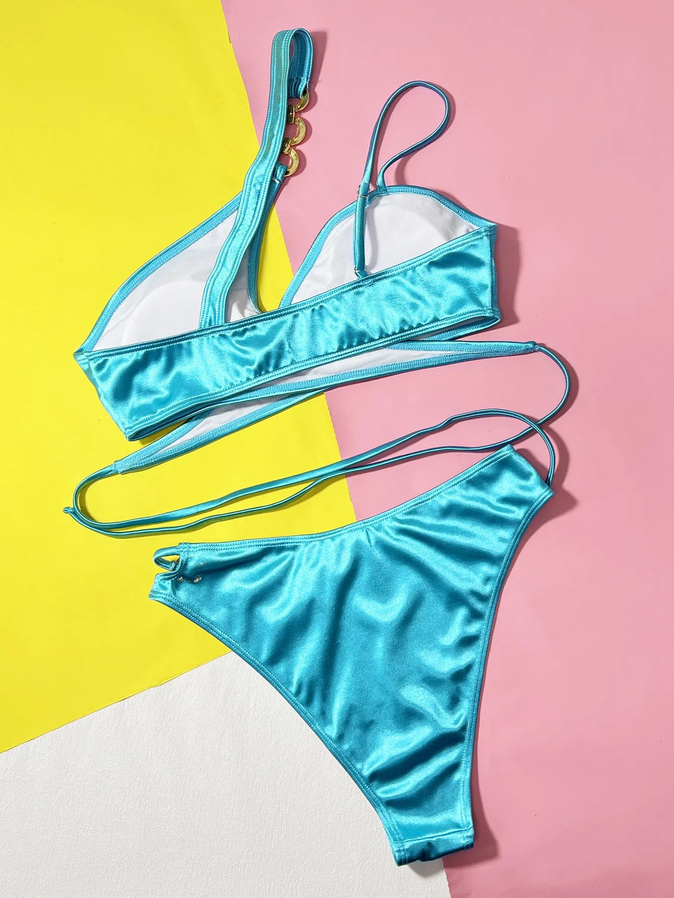 Sexy Metal Chain High Waist Bikini Set