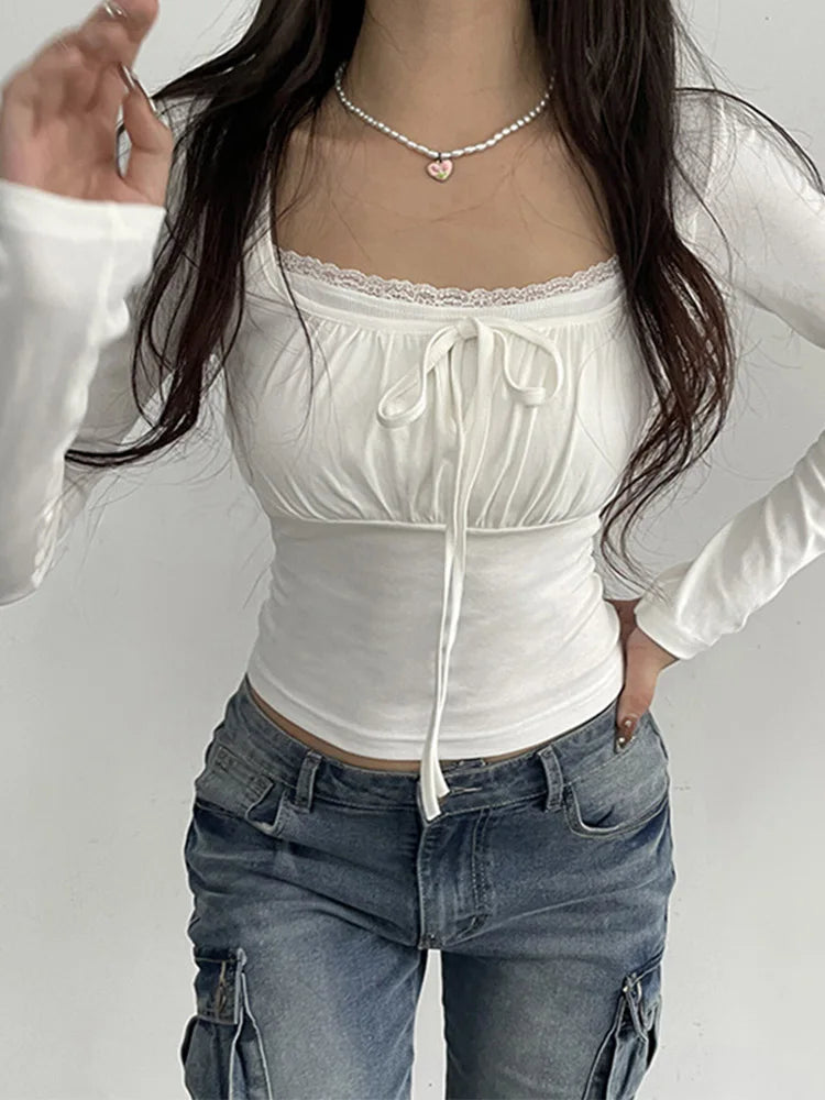 Bandage Folds Square Collar Crop Top