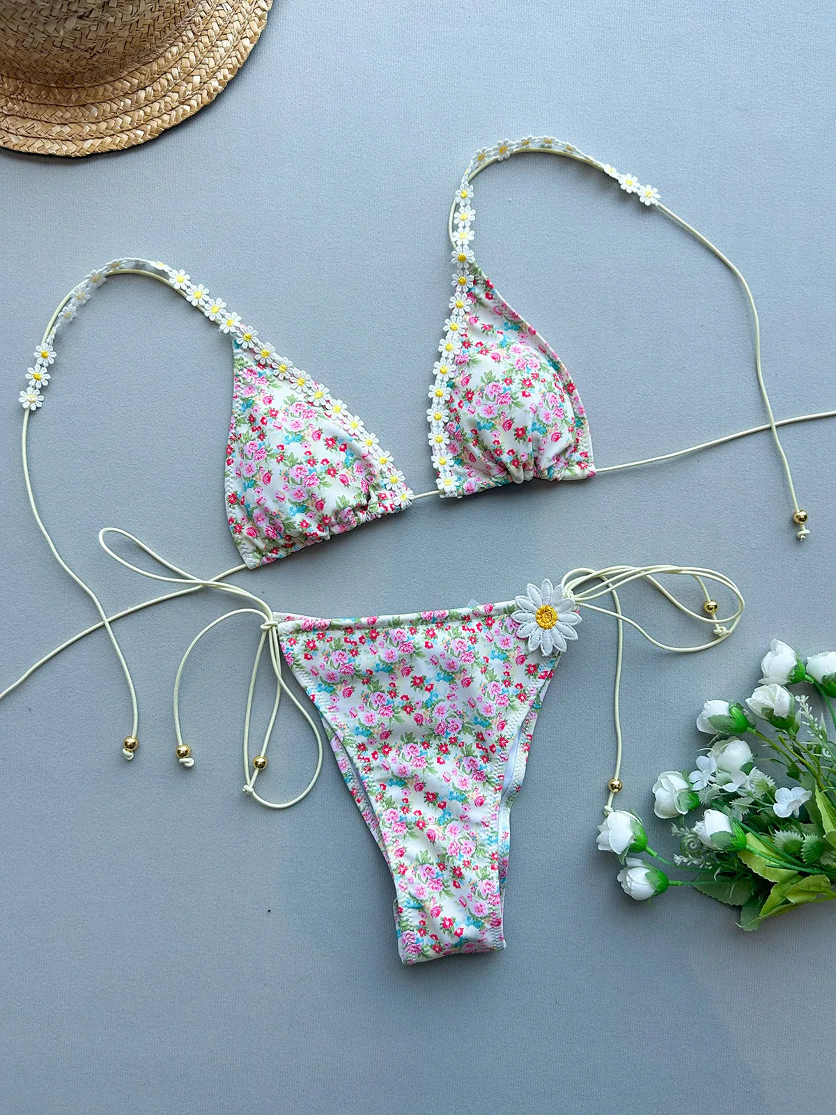 Sexy Pink Floral Print Bikini Set