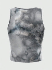 Grunge Punk Tie Dye Eye Letter Graphic Tank Top