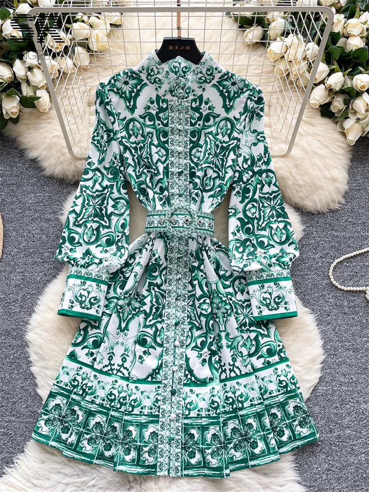 Vintage Court Print Midi Dress