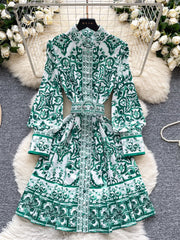 Vintage Court Print Midi Dress
