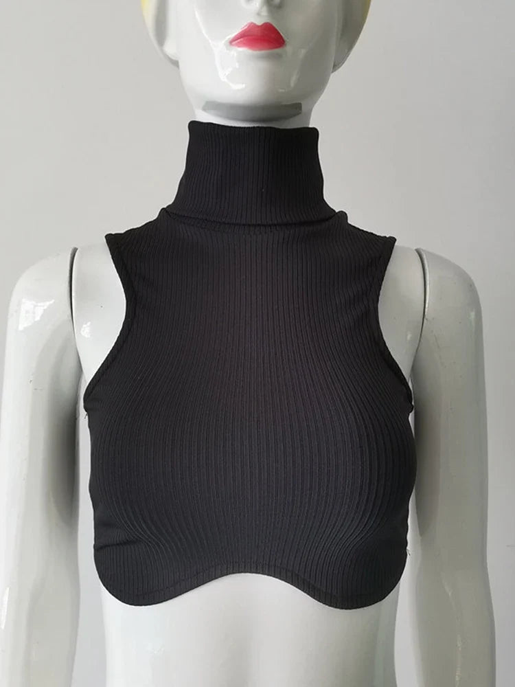 Y2K Women's Black Knitting Turtleneck Crop Top