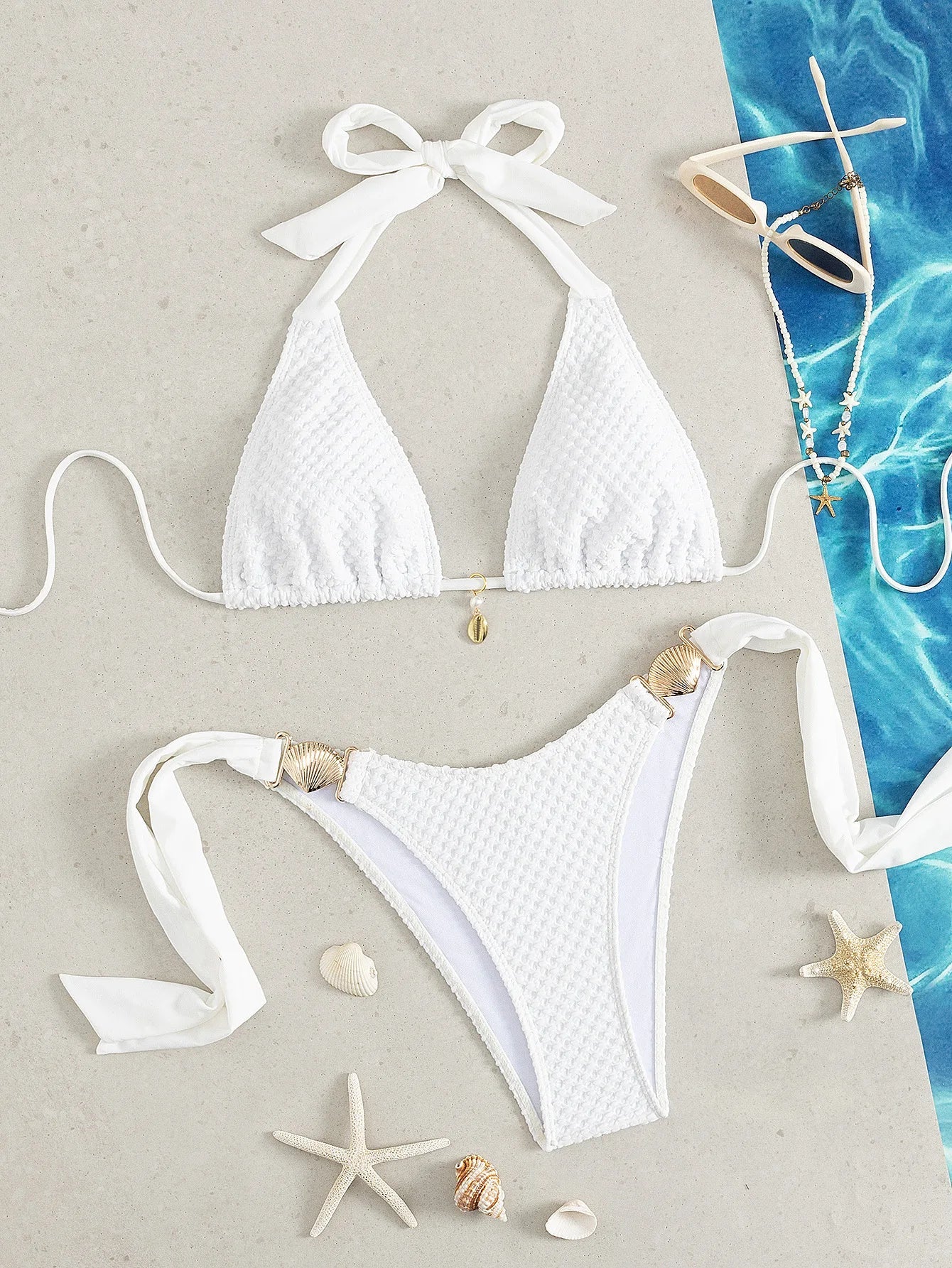 Metal Shell Bandage Thong Swimsuit