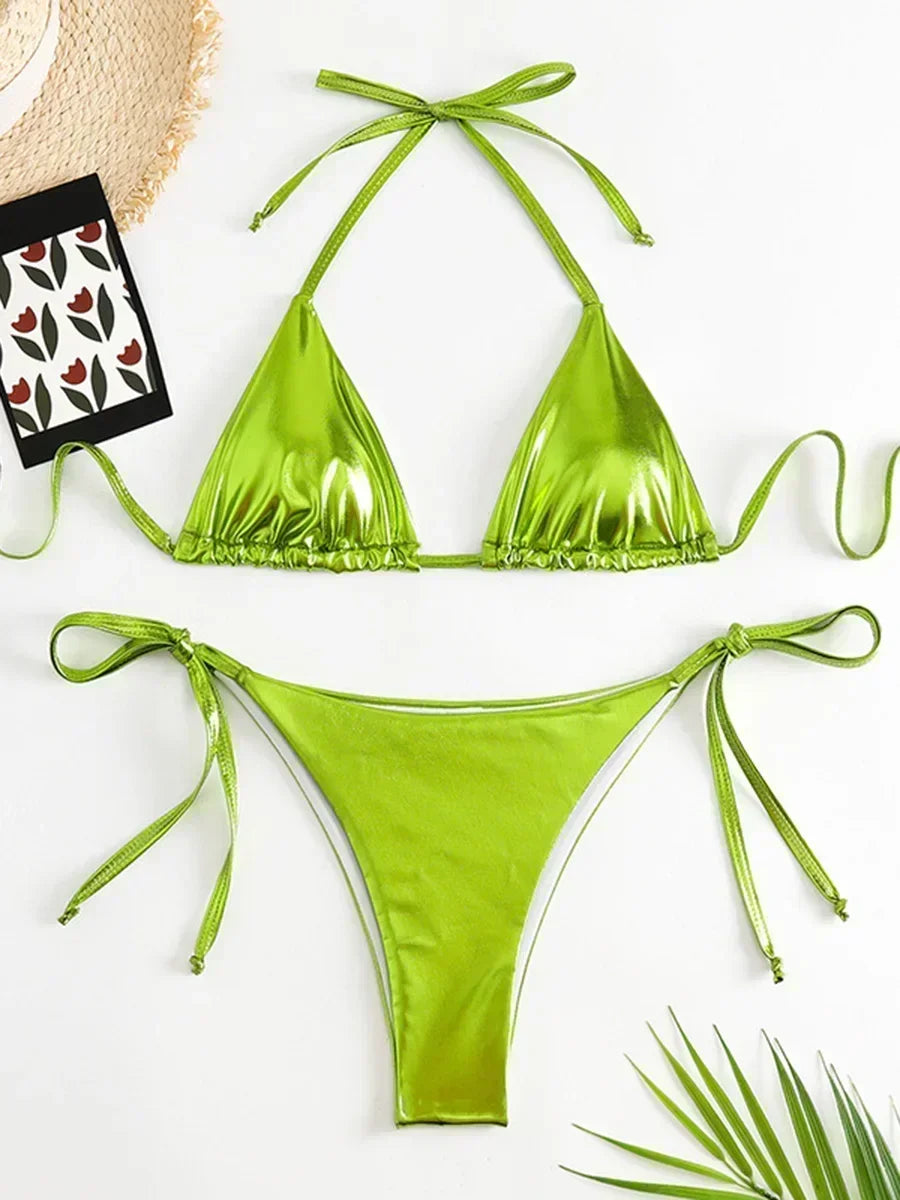 Sexy Shiny Pu Faux Leather Bikini