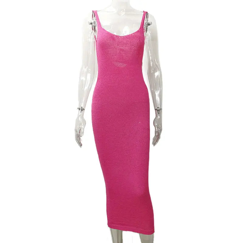 Knitted Sleeveless Hollow Out Midi Dress