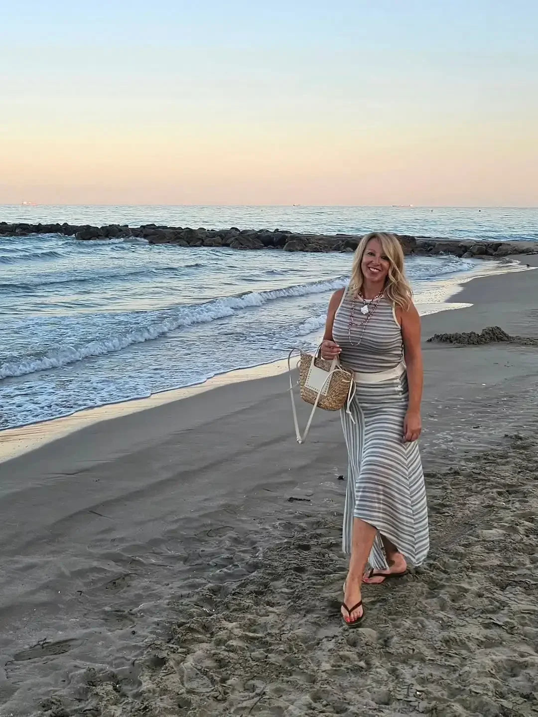 Striped Knit 2 Piece Set Sleeveless Tank Top