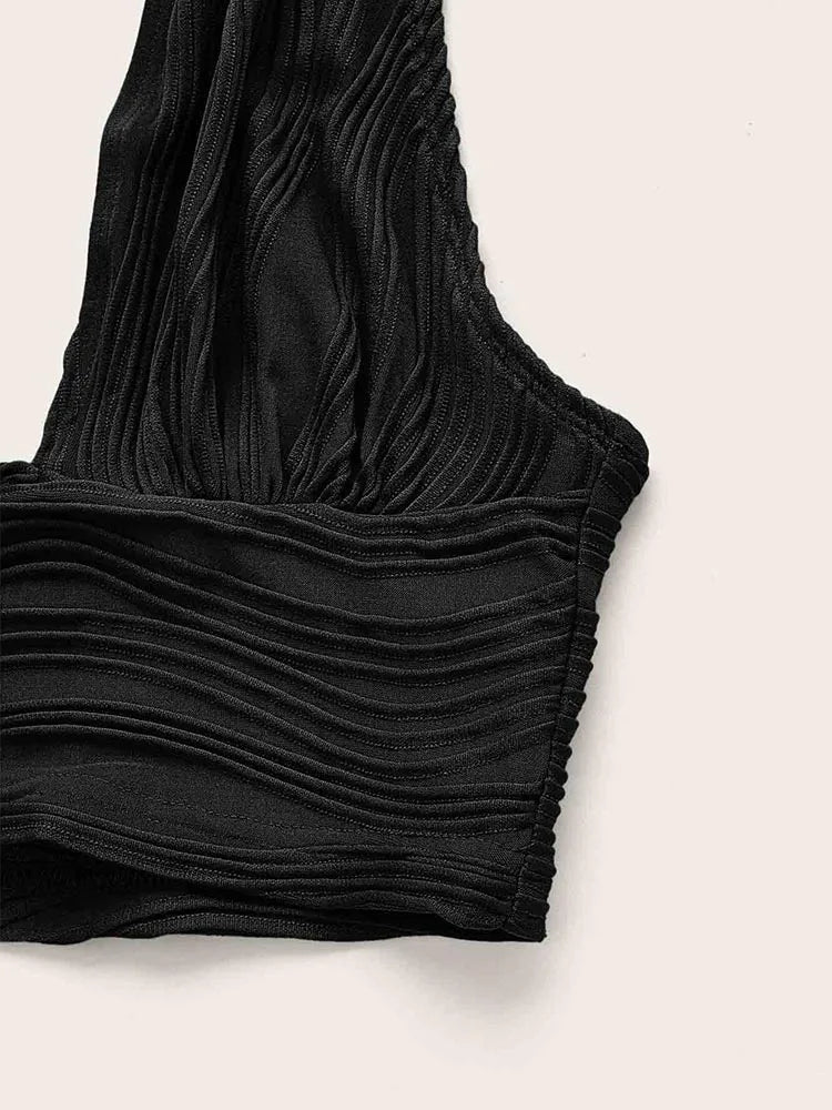 Sexy Solid Backless Crop Halter Top
