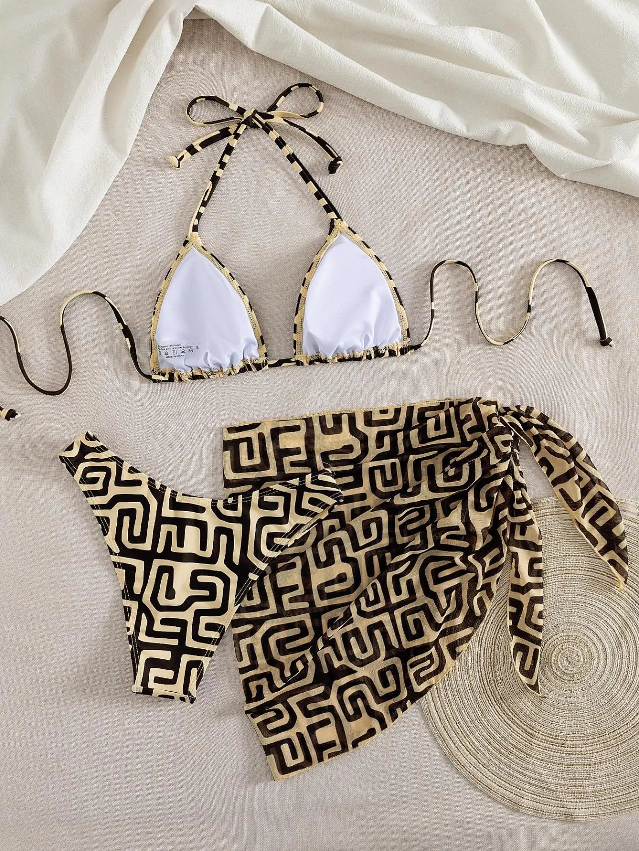 Vintage Yellow Geometry Print Bikini Set