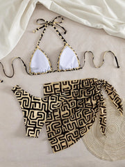 Vintage Yellow Geometry Print Bikini Set