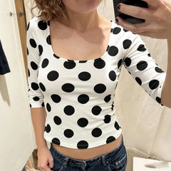 Polka 3/4 Sleeve Crop Top