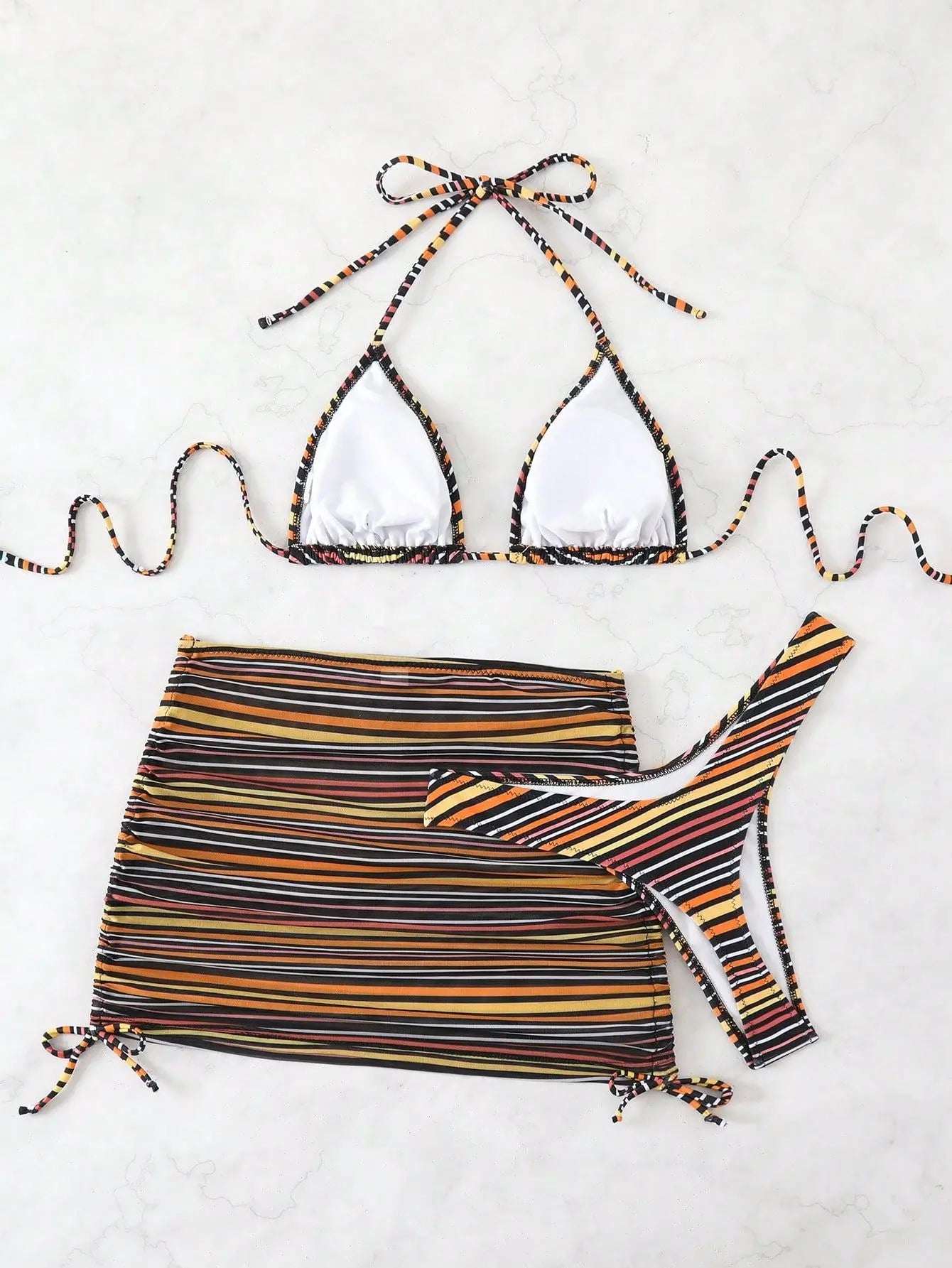 Sexy Coffee Striped Bikini Set