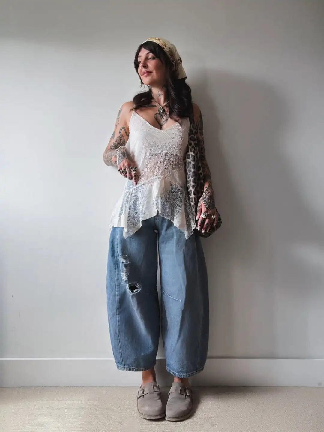 Sexy Sheer Off White Lace Deep V Cami Top