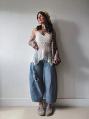 Sexy Sheer Off White Lace Deep V Cami Top
