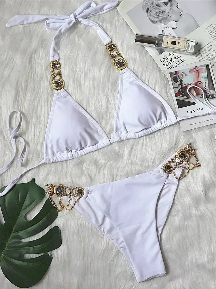 Halter Crystal Rhinestone Diamond Bikini