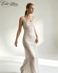New White Sequin & Sparkle Sleeveless Camisole Maxi Dress