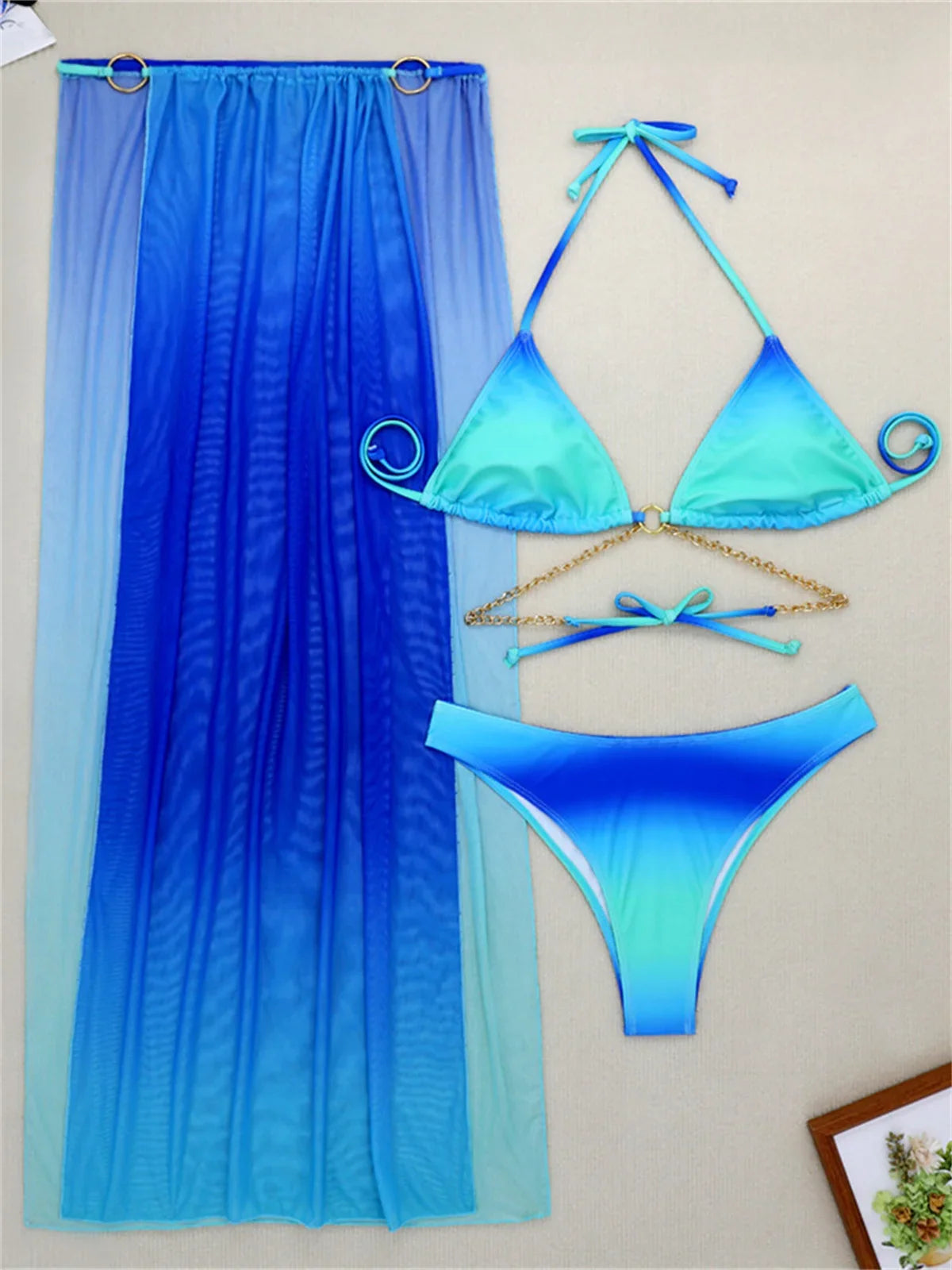 3 Pieces Thong Bikini Set