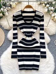 Style Vintage Stripe Knitted Dress