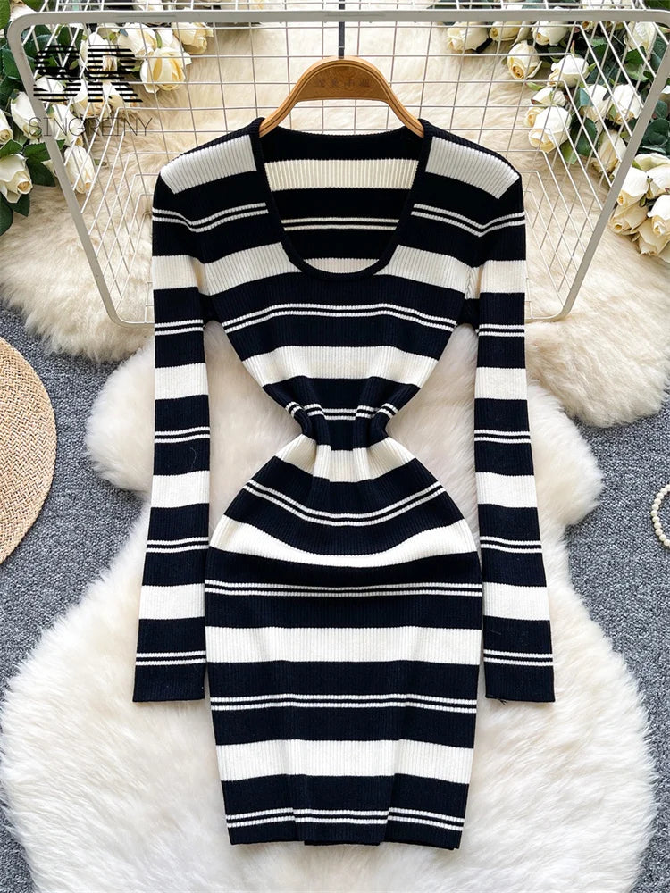 Style Vintage Stripe Knitted Dress