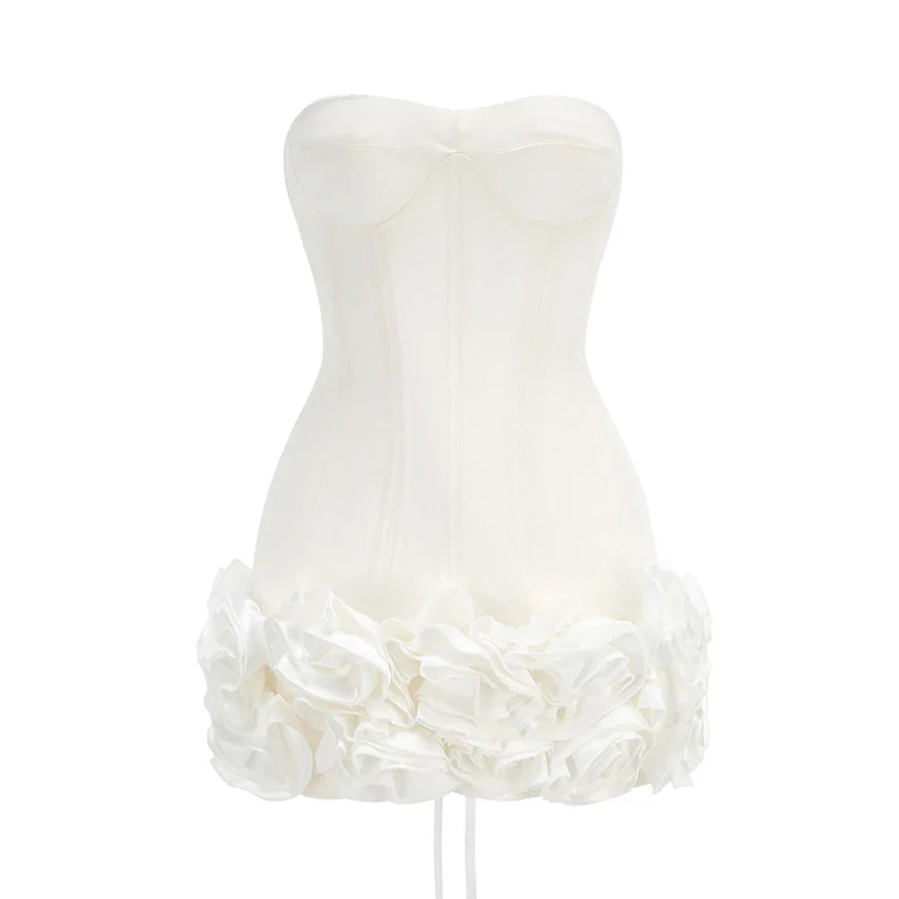 Sexy Sleeveless Off Shoulder Self Tie Knot 3D Floral Embroidery Mini Dress