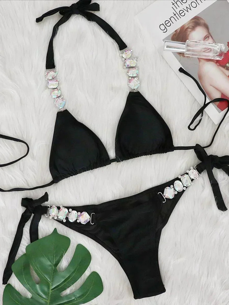 Halter Crystal Rhinestone Diamond Bikini