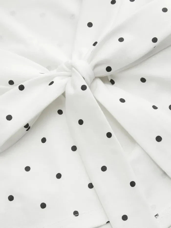 Women's Elegant Polka Dots Slim Fit Pleating Waist Boat Collar Tank Top
